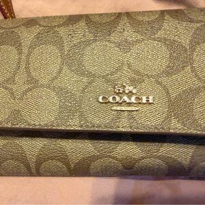 Coach Signature Fold-Over Wallet in Brown with Gold Logo